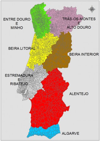 Divisão administrativa em sete regiões.